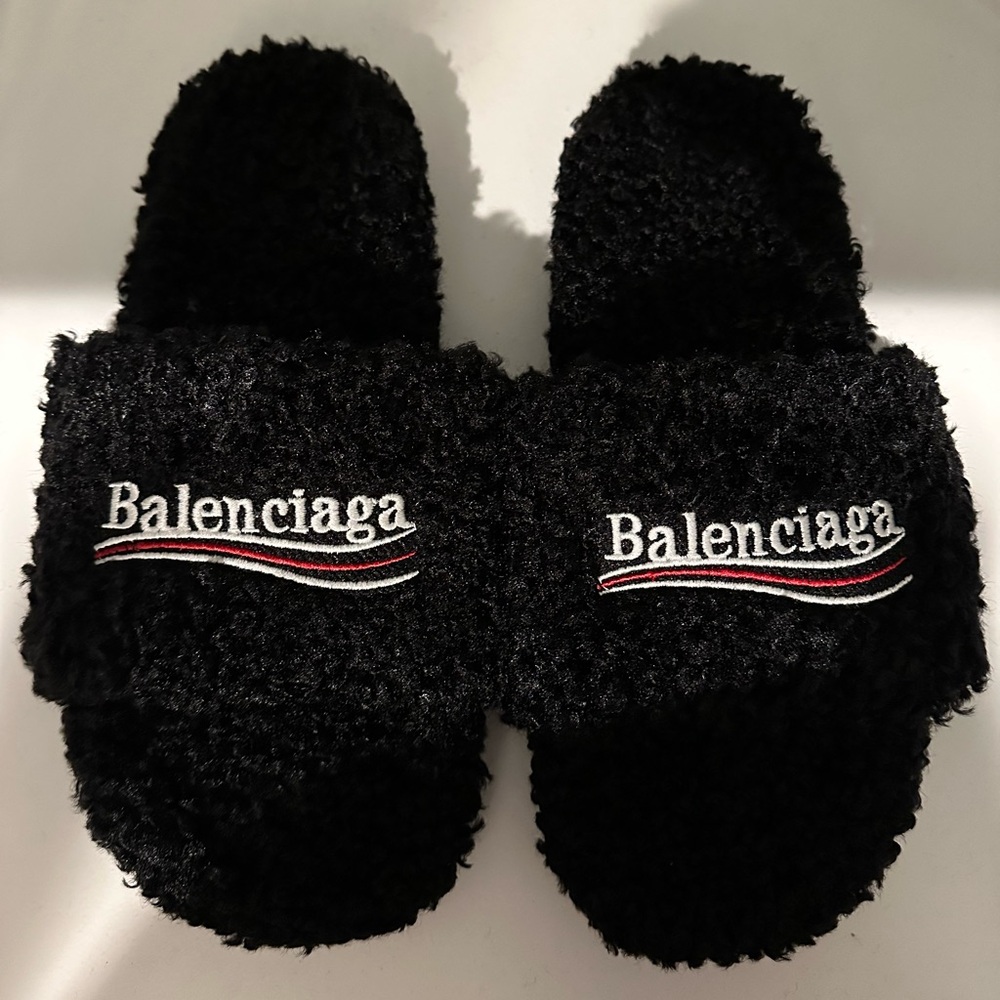 Balenciaga Black Fuzzy Slides